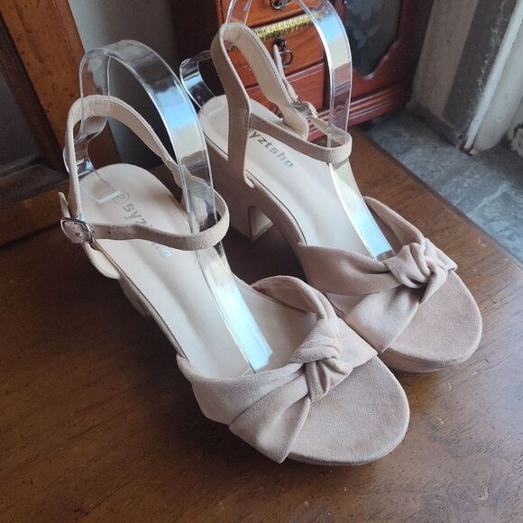 Women's Platform Heels Ankle Strap Sandals Peep Toe Suede Wedges 8.5 - Picture 3 of 15